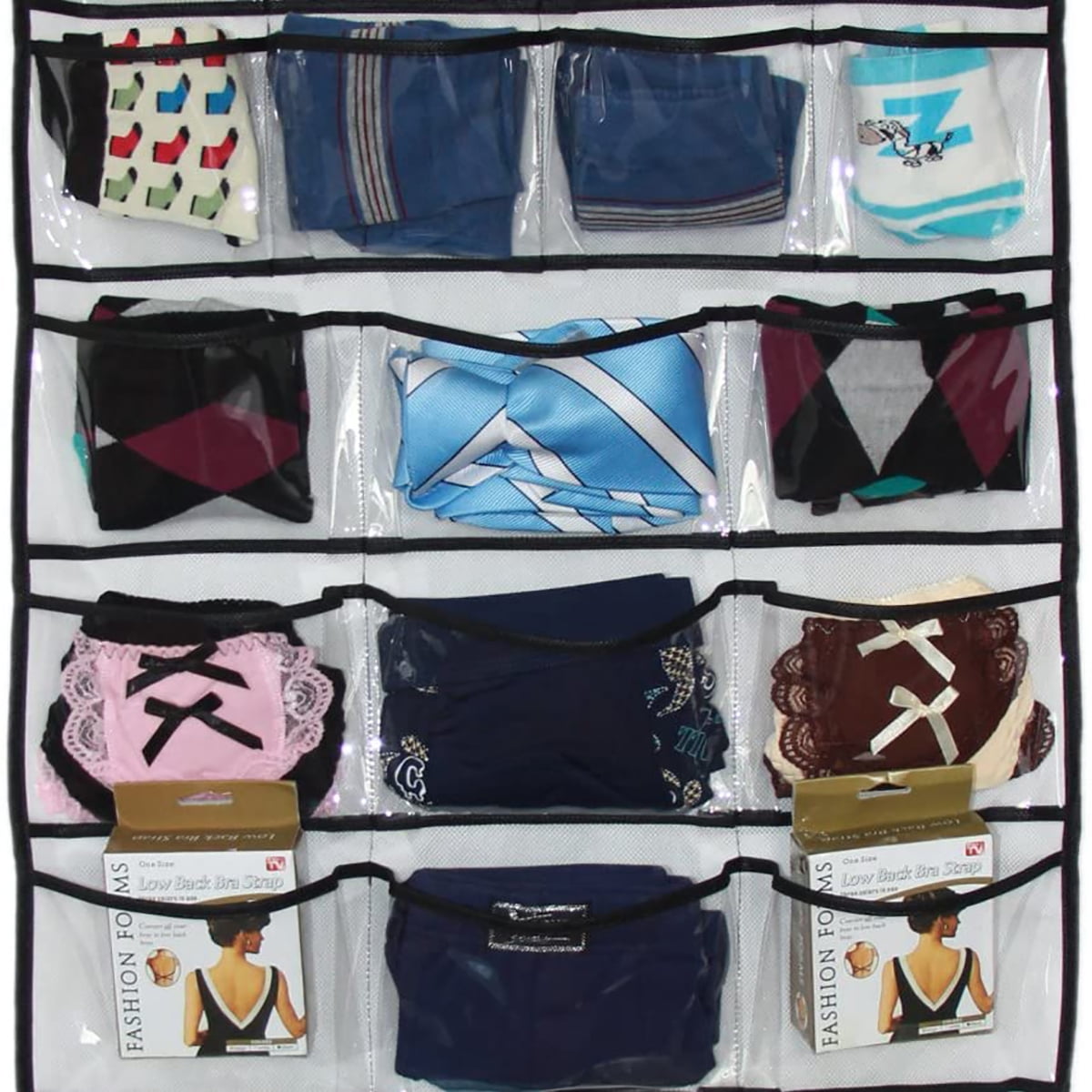 Kepooman Dual-Sided Hanging Closet Organizer with 42 PVC Pockets & Metal Hanger for Bra Underwear Underpants Socks, White Kepooman Dual-Sided Hanging Closet Organizer with 42 PVC Pockets & Metal Hanger for Bra Underwear Underpants Socks, White