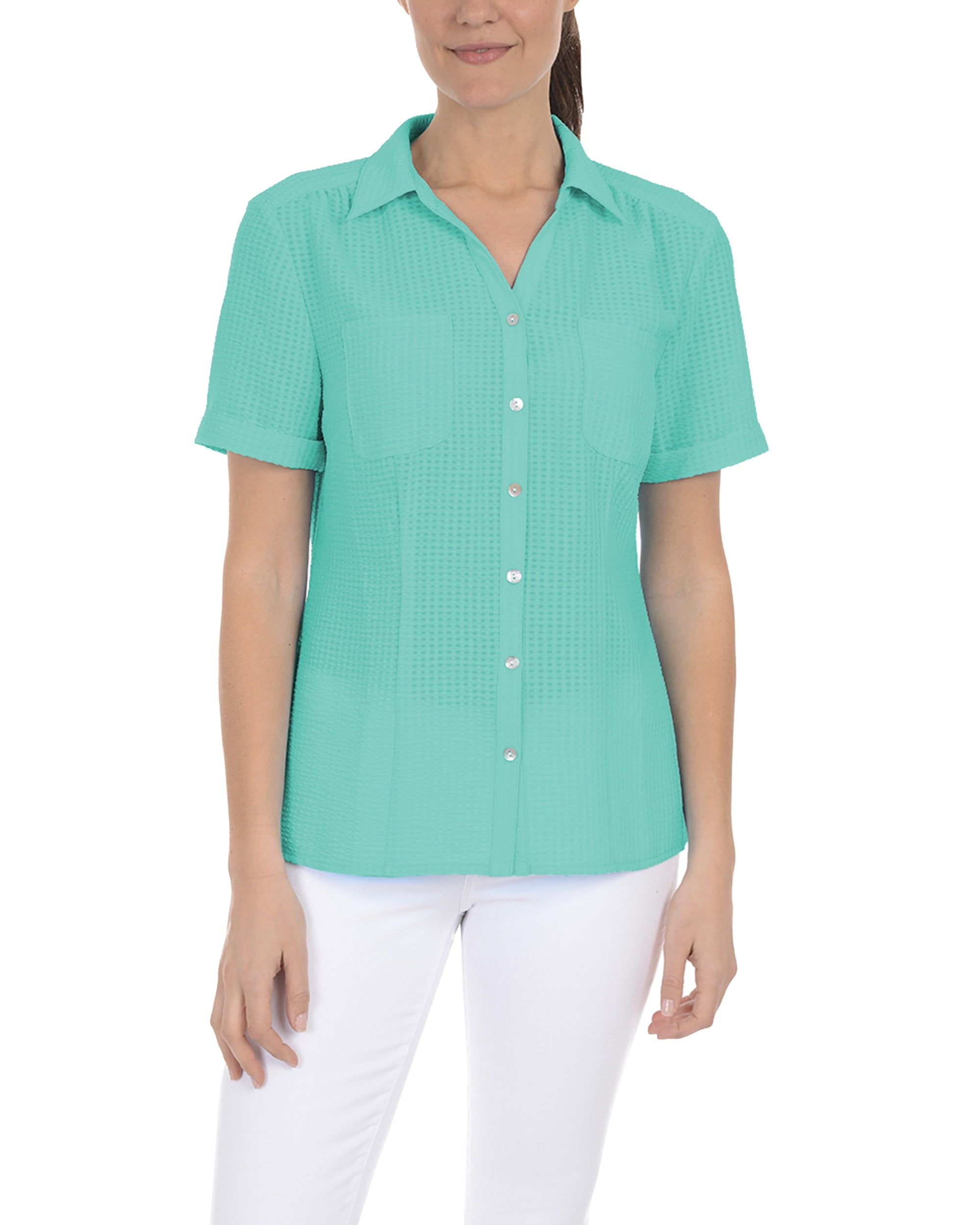 Short Sleeve Button Down Blouse