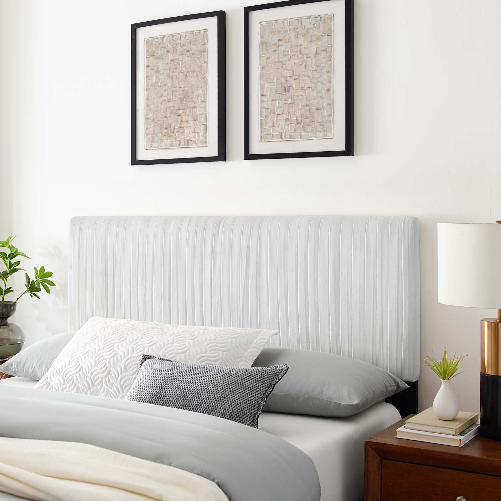 Tufted Headboard, Full Queen Size, Velvet, White, Modern Contemporary Urban Design, Bedroom Master Guest Suite