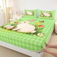 thumbnail image 4 of Erosebridal Kawaii Rabbit Bunny Bed Sheets,Happy Easter Eggs Green Geometric Grid King Sheets For Girls Kids 4 Pieces, 4 of 6