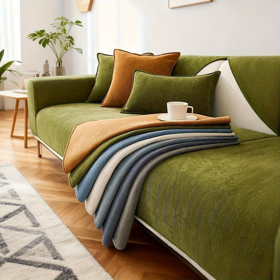 Chenille Sofa Cover , Washable Couch Slipcover for Living Room Bedroom Office Dorm, Non-Slip Pet Friendly Furniture Protector