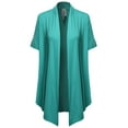 thumbnail image 3 of FashionOutfit Women's Solid Jersey Knit Draped Open Front Short Sleeves Cardigan, 3 of 4