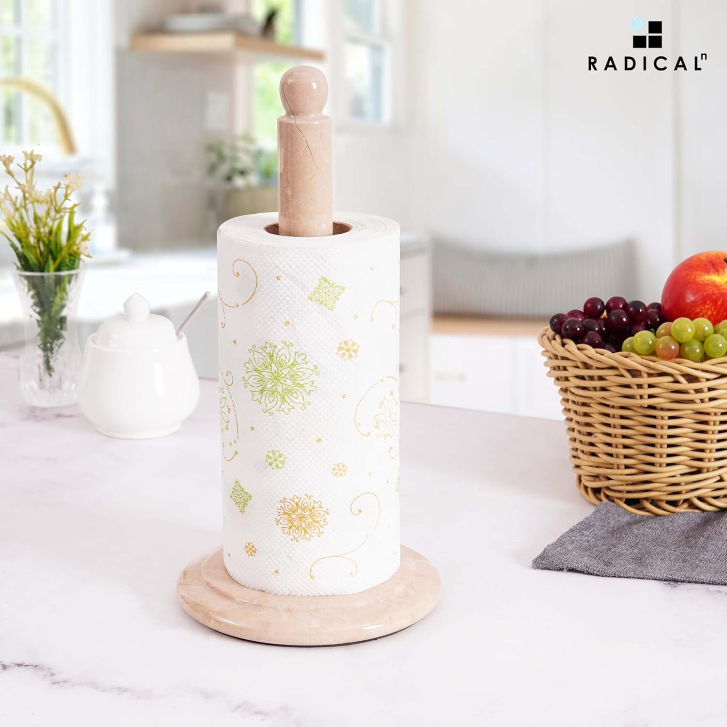 Radicaln Marble Paper Towel Holder Countertop 12.5 inch Verona Handmade Paper Towels Holders for Kitchen Countertop Organizer, Toilet Paper Stand for Bathroom Counter Accessories