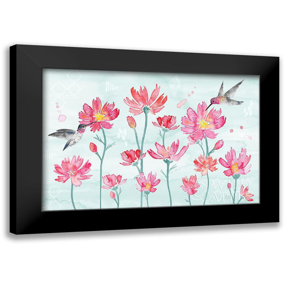 June, Dina 24x17 Black Modern Framed Museum Art Print Titled - Flowers and  Feathers I