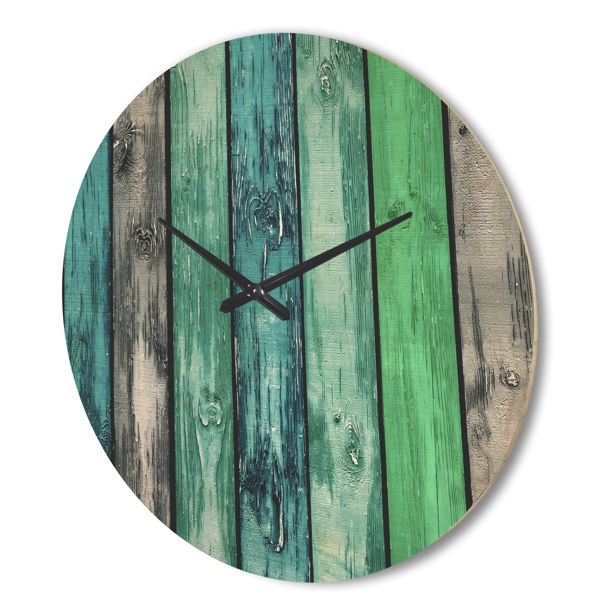 Designart 'Green and Blue Painted Wooden Planks ' Farmhouse Wood Wall Clock