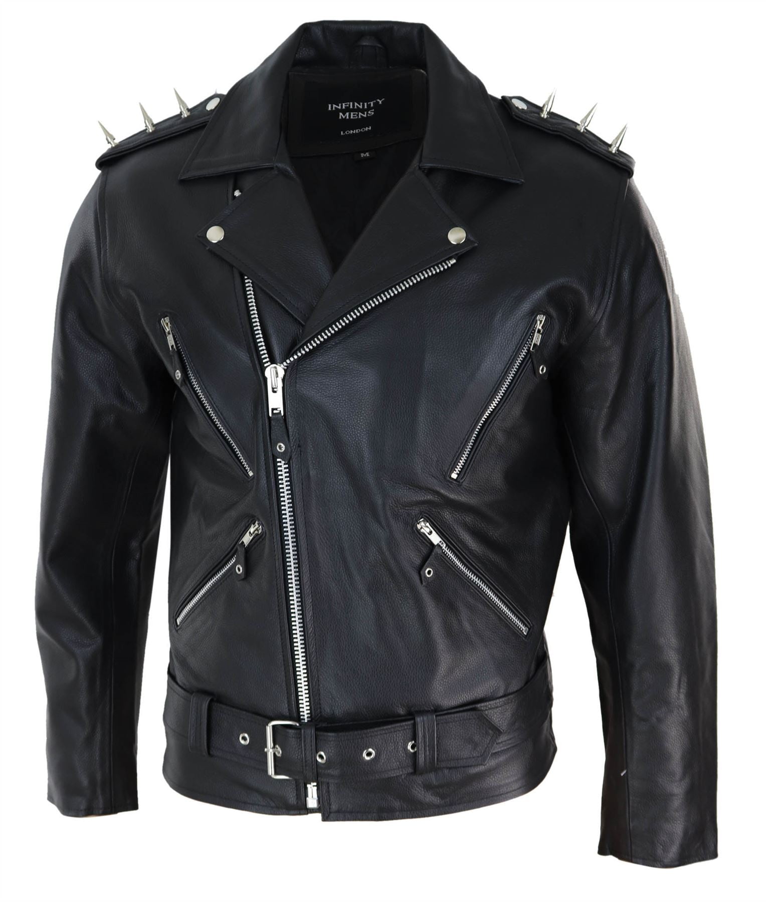 Men's Cross Zip Biker Motorcycle Leather Jacket | Infinity