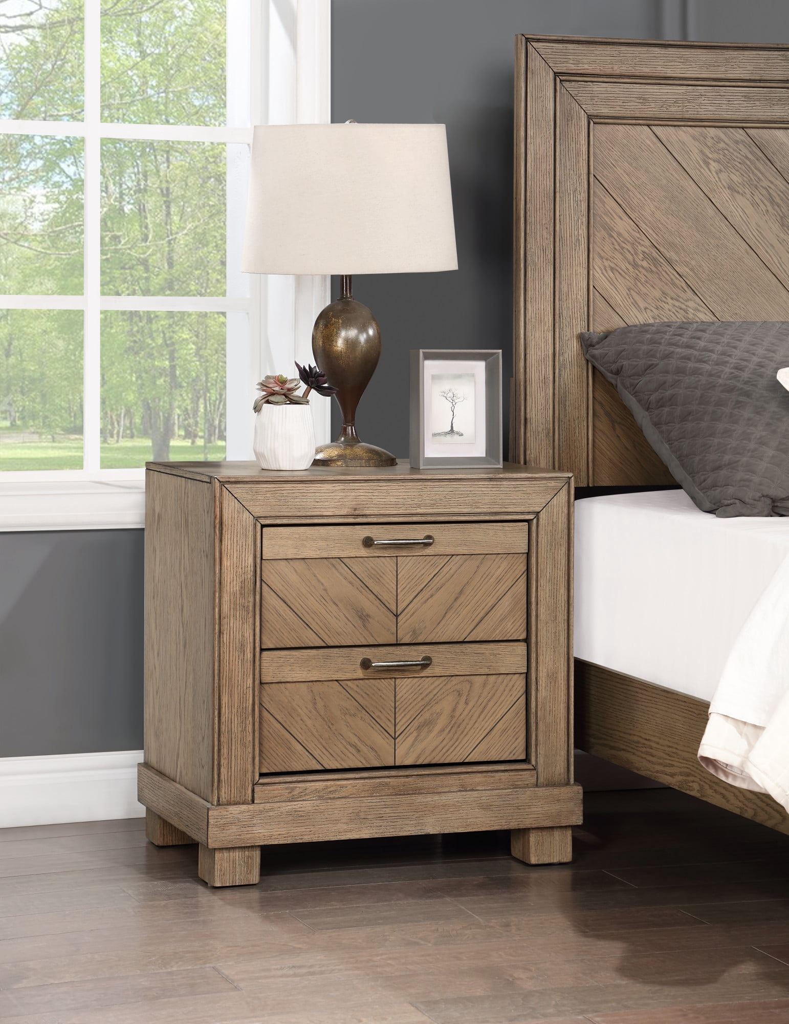 Steve Silver Montana Rustic Transitional Wood 2 Drawer Nightstand, Weathered Sand