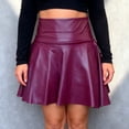 thumbnail image 2 of vigerkar Leather Skater Skirt, Women's Loose Mini A-line High Waist Casual Stretchy Skirts (Wine, L), 2 of 9