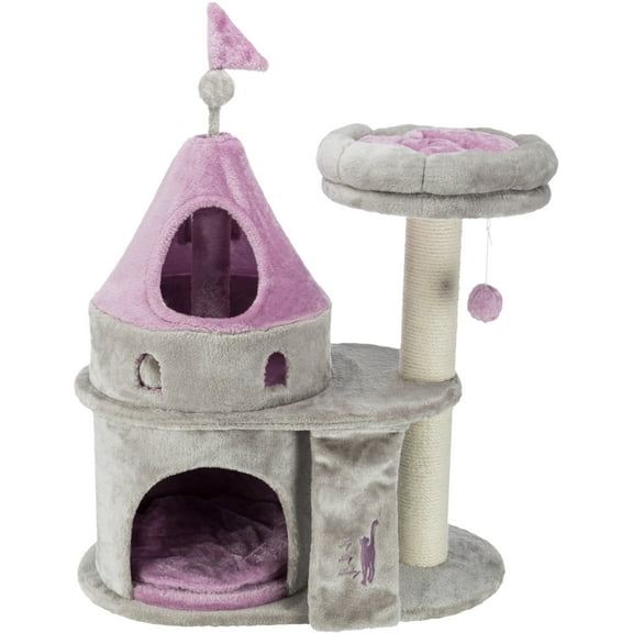 TRIXIE My Kitty Castle Plush 35.5" Cat Tree, Sisal Scratching Posts, Rustling Fabric, Gray