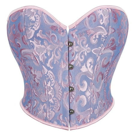CHCNHAC Blue Corset Lingerie for Women Floral Pleated Trim Corset Shapewear Vintage Satin Lace Strapless Shapewear Plus Size Boned Victorian Corsets 5XL