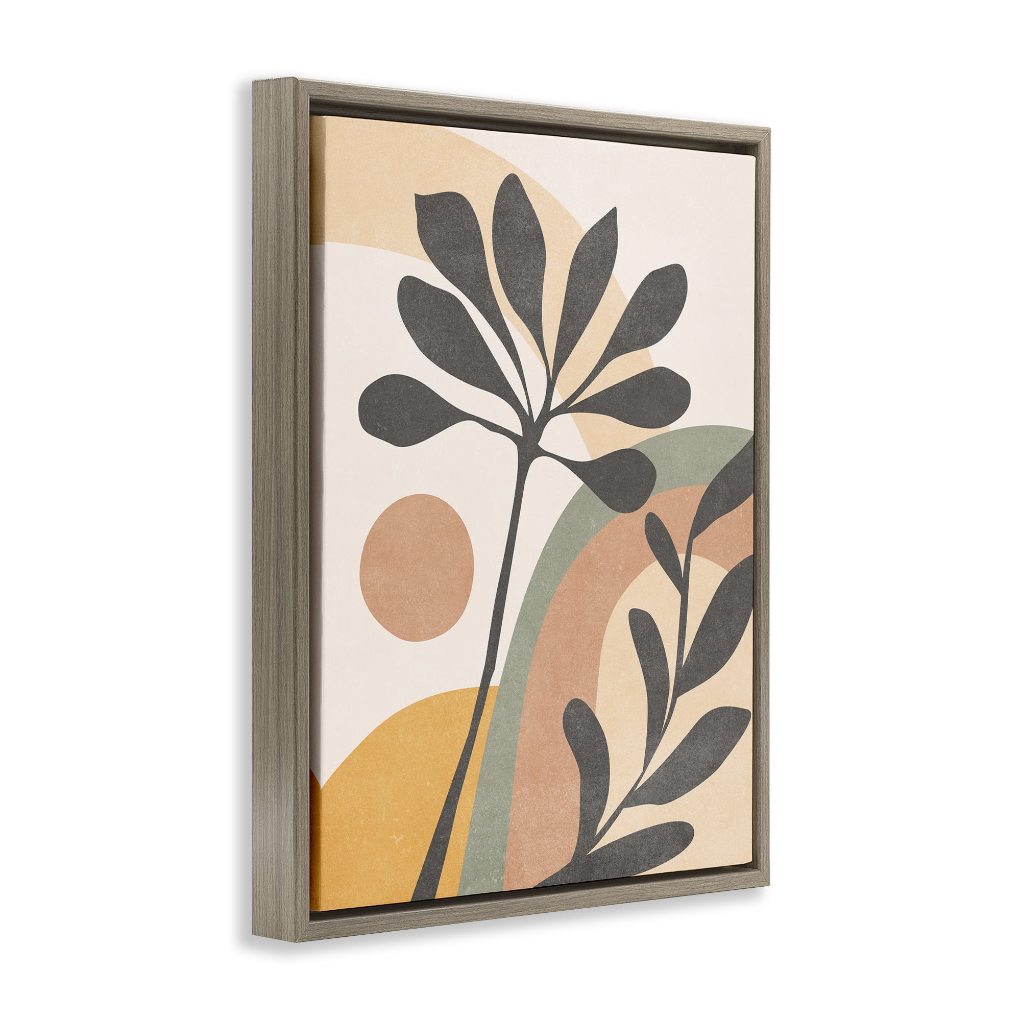 Stupell Industries Retro Sage Boho Sprigs Landscape & Nature Painting Brown Floater Framed Canvas Art Print Wall Art, 17 x 21