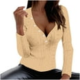 thumbnail image 2 of AXXD Womens Sexy Tops Basic Summer 2024 Solid Color V-neck Long Sleeve Casual Knit Top Long Sleeve V-neck Top/Shirt Blouse, 2 of 6