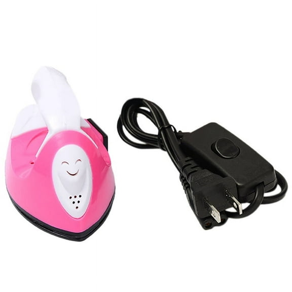 Children's Handmade DIY Electric Iron, Mini Iron Name Sticker Special Iron Small Iron Sewing Tools.US Plug Pink