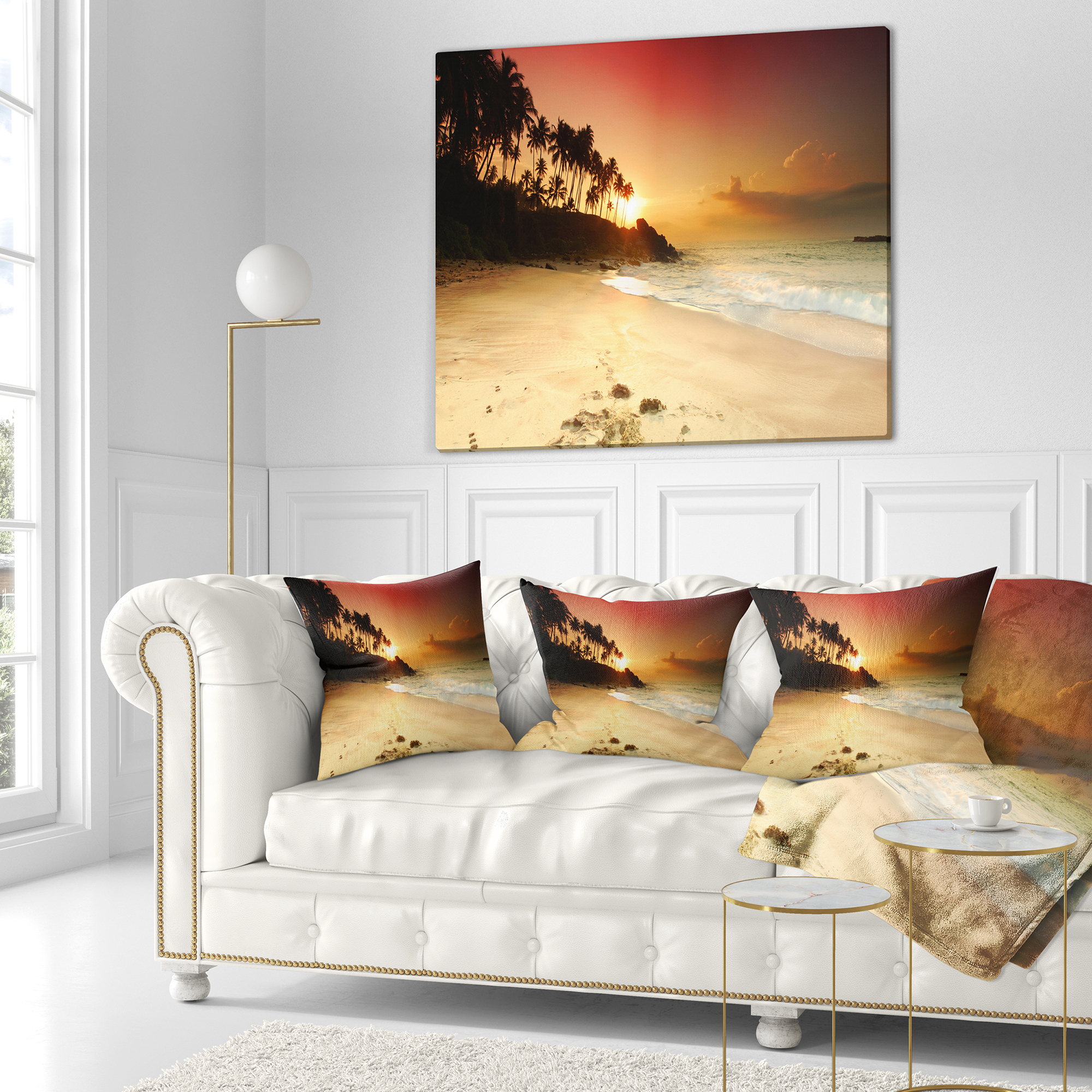 Designart Amazing Sunset and Beach in Sri Lanka - Modern Seashore Throw Pillow - 18x18