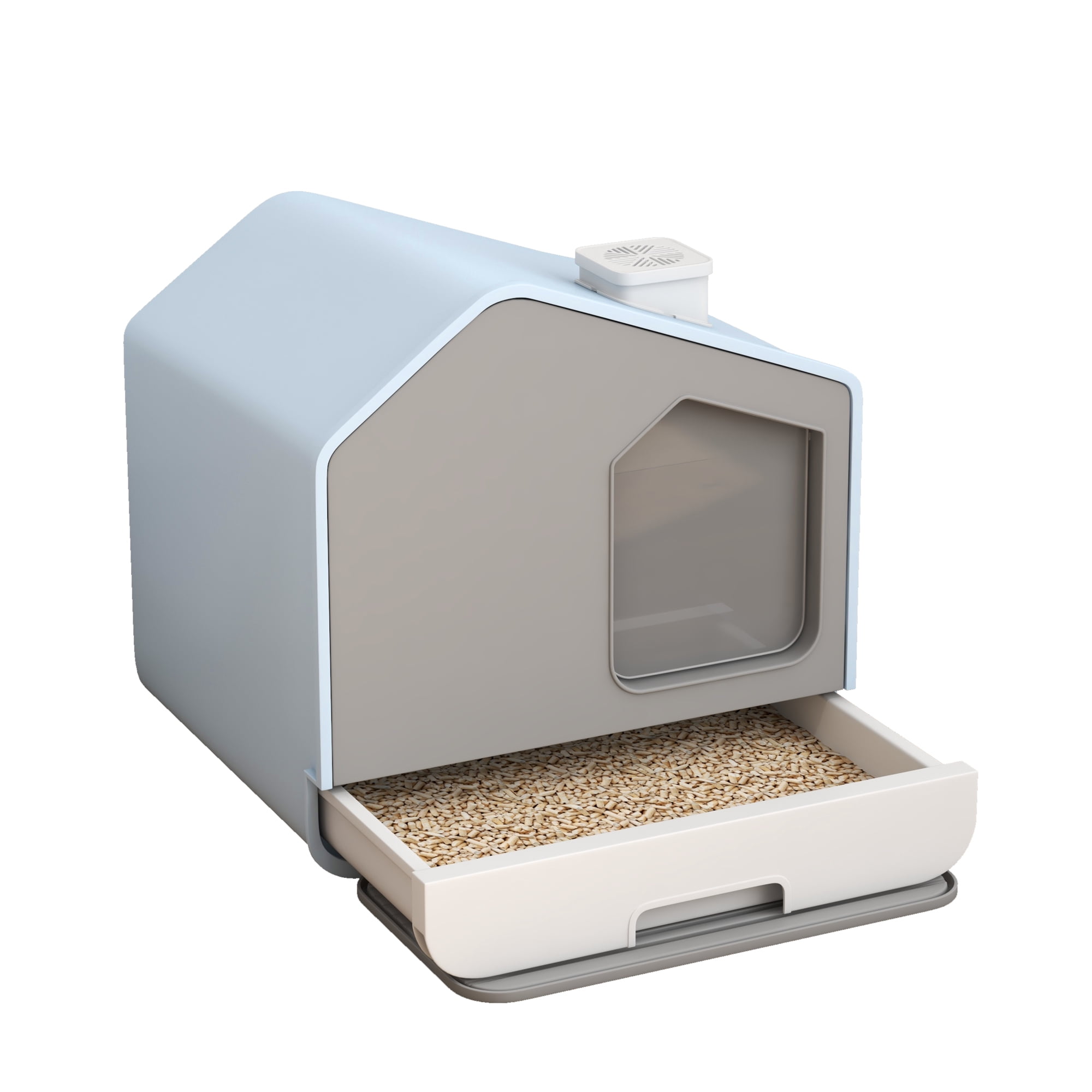 Uforic Extra Large Enclosed Cat Litter Box with Mat and Litter Scoop,Cat Toilet Box with Lid Drawer Type Easy to Clean,Blue