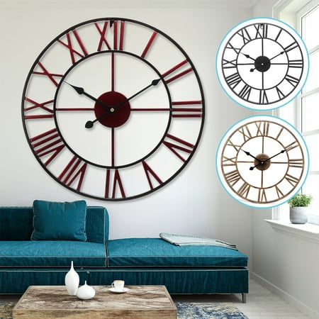 3D Vintage Retro 16-inch Not-Ticking Dia Large Iron Metal Indoor Wall ...