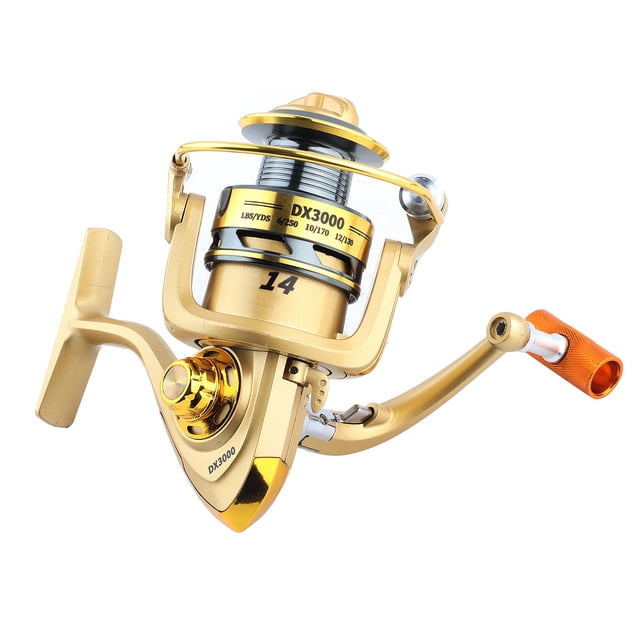 Carrete de pesca giratorio con señuelo para peces, accesorio vivo de 14 ejes con mango de metal dorado(3000#)
