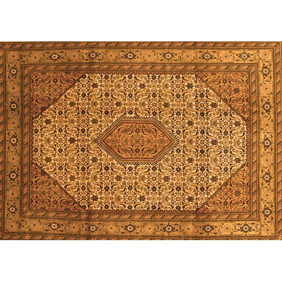 Ahgly Company Indoor Rectangle Medallion Orange Traditional Area Rugs, 6' x 9'