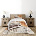 thumbnail image 4 of Ambesonne Retro Quilted Bedspread Set 2 Pcs, Party Art with Old Radio, Twin Size, Orange Dark Brown Beige, 4 of 5