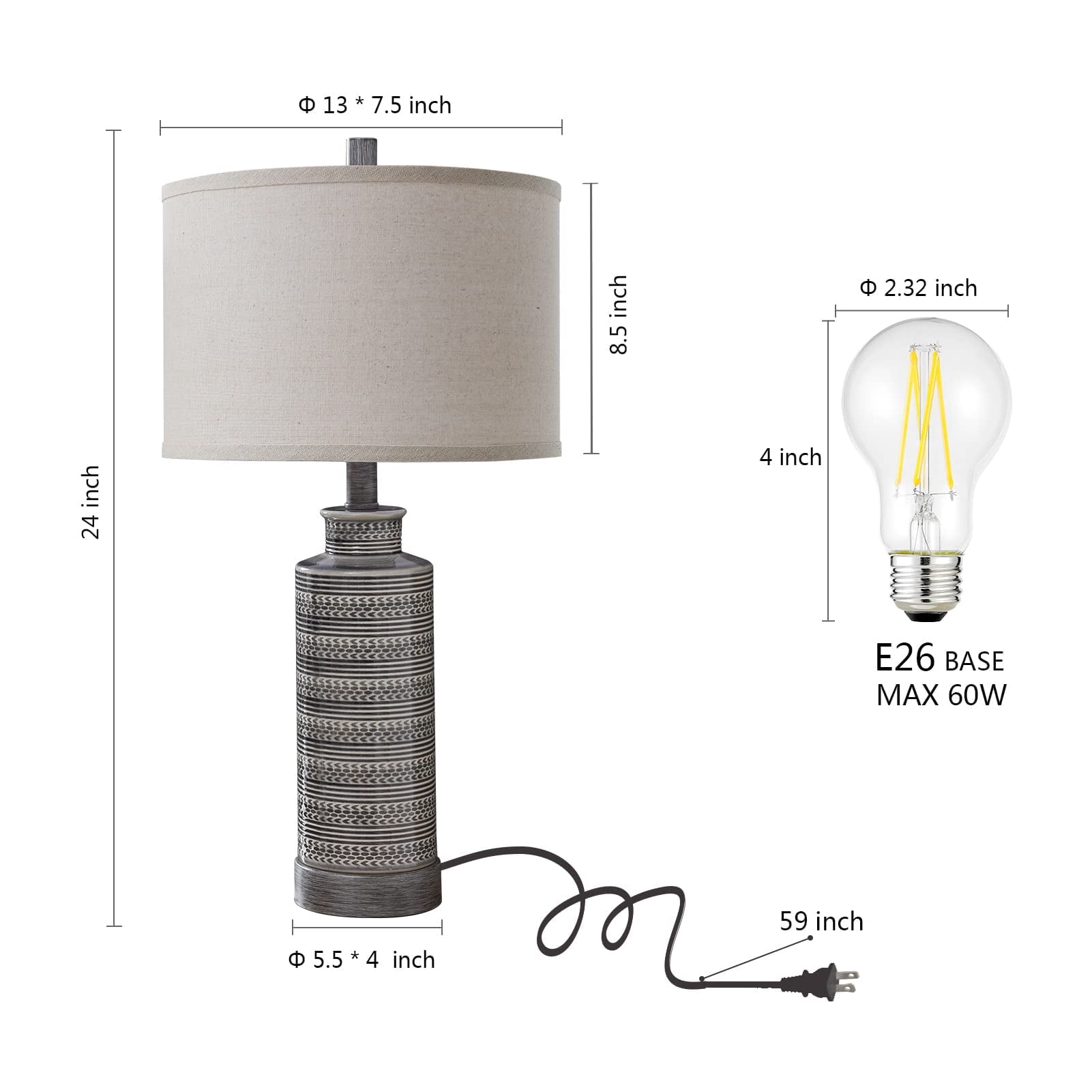JUJUYUYOP Ceramic Table Lamp Set (2-Piece), 24" Three-Level Dimmable Bedside Lamp, Suitable for Bedrooms and Living Rooms