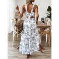 thumbnail image 5 of Multicolor Blue And White Floral Print Sleeveless Tiered Maxi Dress With Bow Back For Women, 5 of 8