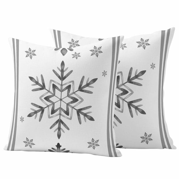 Grey Snowflake Christmas Outdoor Waterproof Pillow Covers, Xmas Abstract Art Winter Decorative Square Throw Pillowcase Sofa Cushion Sham for Patio/Couch/Chair, 16"x16" 2 Pack
