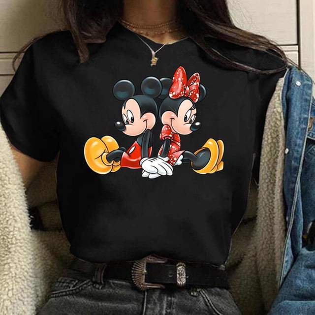KISS Mickey and Minnie Cute Women's Top O-Neck Summer Women's T-Shirt Kawaii Mickey Mouse Casual TopXXL Gao Jinjia LED