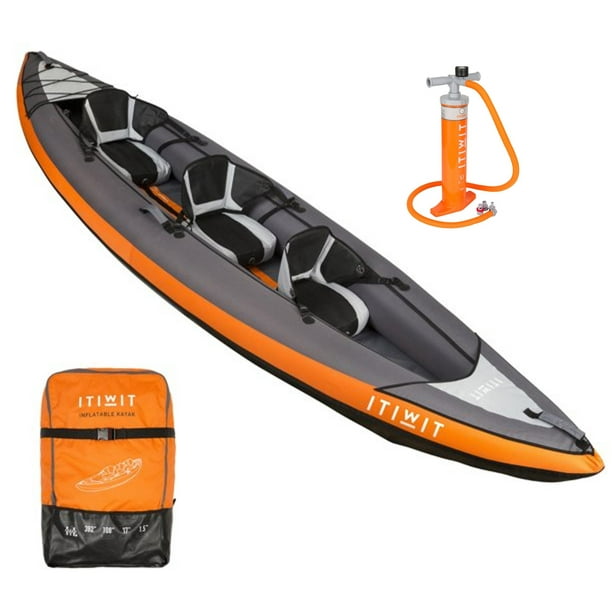 Decathlon Itiwit Inflatable Recreational Sit on Kayak with Pump, 2 or 3 Person -
