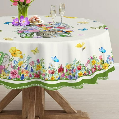 

Spring Tablecloth Green Tablecloth Rectangle 60x84 inch Floral Table Cloths Gnomes Floral Holiday Table Spring Decorations for Home Dinner Party