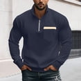thumbnail image 3 of Men's Quarter Zip Pullover Sweatshirt, Stand Collar Fleece Lined Casual Winter Fall Solid Top with Pocket for Daily Use and Outdoor Leisure,Navy,XL, 3 of 8