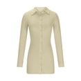 thumbnail image 4 of Mrat Women's Bodycon Mini Dress Button Shirt Mini Dress Long Sleeve V Neck Stretchy Clubwear Night out Party Bodycon Dresses S-84 Yellow XL, 4 of 6