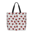 thumbnail image 1 of Fotbe Red Ladybugs On Black Dotted Bolsa Tote con Estampado para Mujer, Bolsos con Cremallera, Bolsa de Hombro Casual de Gran Capacidad con Bolsillos Internos, 1 of 7
