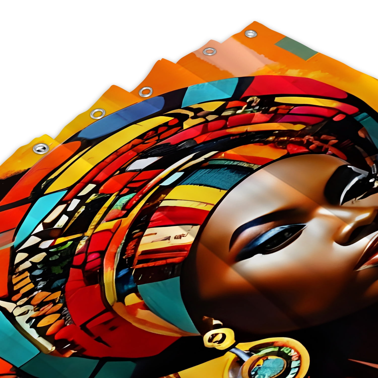 LVRLVR 1/4 Vibrant African Cultural Heritage Fabric Shower Curtain Rug Set - Black Girl Bath Mat Bathroom Decoration,Brown, 70.8" × 70.8"