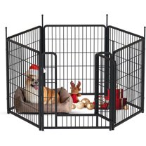 AWQM 32'' Dog Playpen Indoor/Outdoor, 6 Panels Metal Dog Fence with Doors, Portable Pet Dog Cage Outdoor Exercise Pen, Foldable Puppy Playpen Kennel for Garden Yard, RV Camping