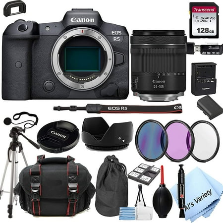 Canon EOS R5 Mirrorless Digital Camera with 24-105mm f/4-7.1 Lens Bundle + 128GB Memory + Case + Filters + Tripod 24pc Bundle (International Version)