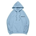 thumbnail image 4 of Pullover Hooded Sweatshirt with Front and Back Essentials Letter Print Casual Loose Fit Long Sleeve Design Blue M, 4 of 7
