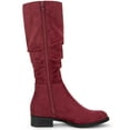 thumbnail image 3 of BLISSFUL STEP Women's Slouch Knee High Boots Round Toe Low Block Heel Faux Suede Boots Burgundy 11, 3 of 7