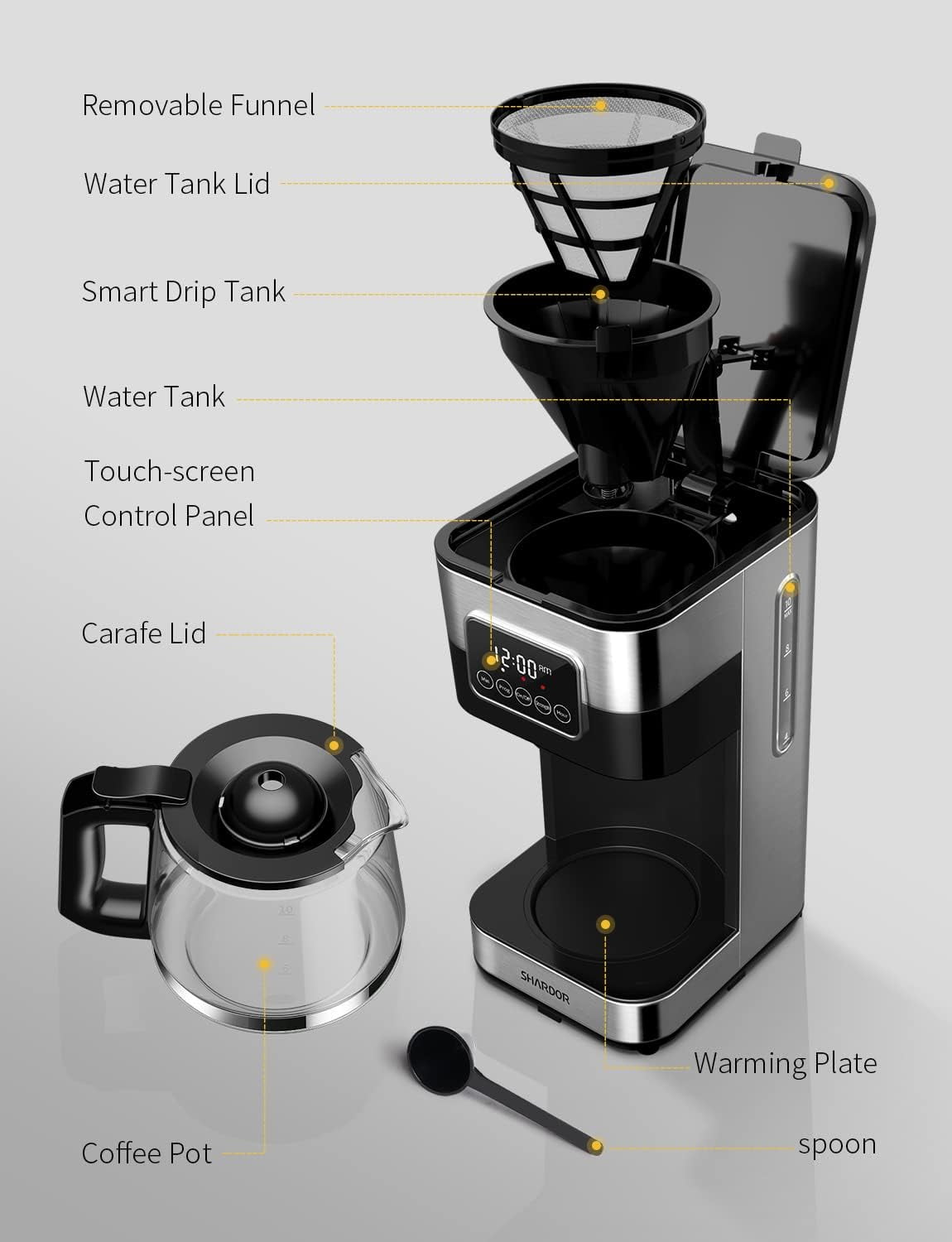 GDOR, 10-Cup Programmable Coffee Maker, with Built-in Filter, Silver -  Walmart.com