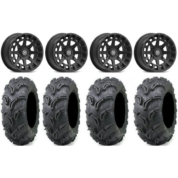 Valor V04 14" Wheels Black 27" Zilla Tires Honda Pioneer