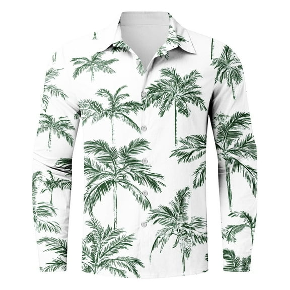 COSFO Collared Men's Shirts Hawaiian Long Sleeve Casual Tops Regular Beach Button Down Shirts