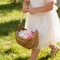 thumbnail image 3 of 1Pcs Rattan Flower Girl Basket with Pearl Handle, Small Half Moon Wicker Basket for Wedding Flower Girl Picnic Garden Storage and Home Decor (Beige), 3 of 9