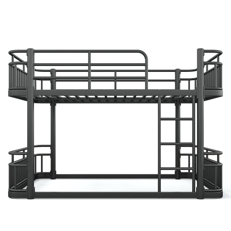 Queen over Queen Bunk Bed with Built-in Ladder & Safe Guardrails, Curved-Edge Sleek Metal Bed Frame with No Slat Floor Bed