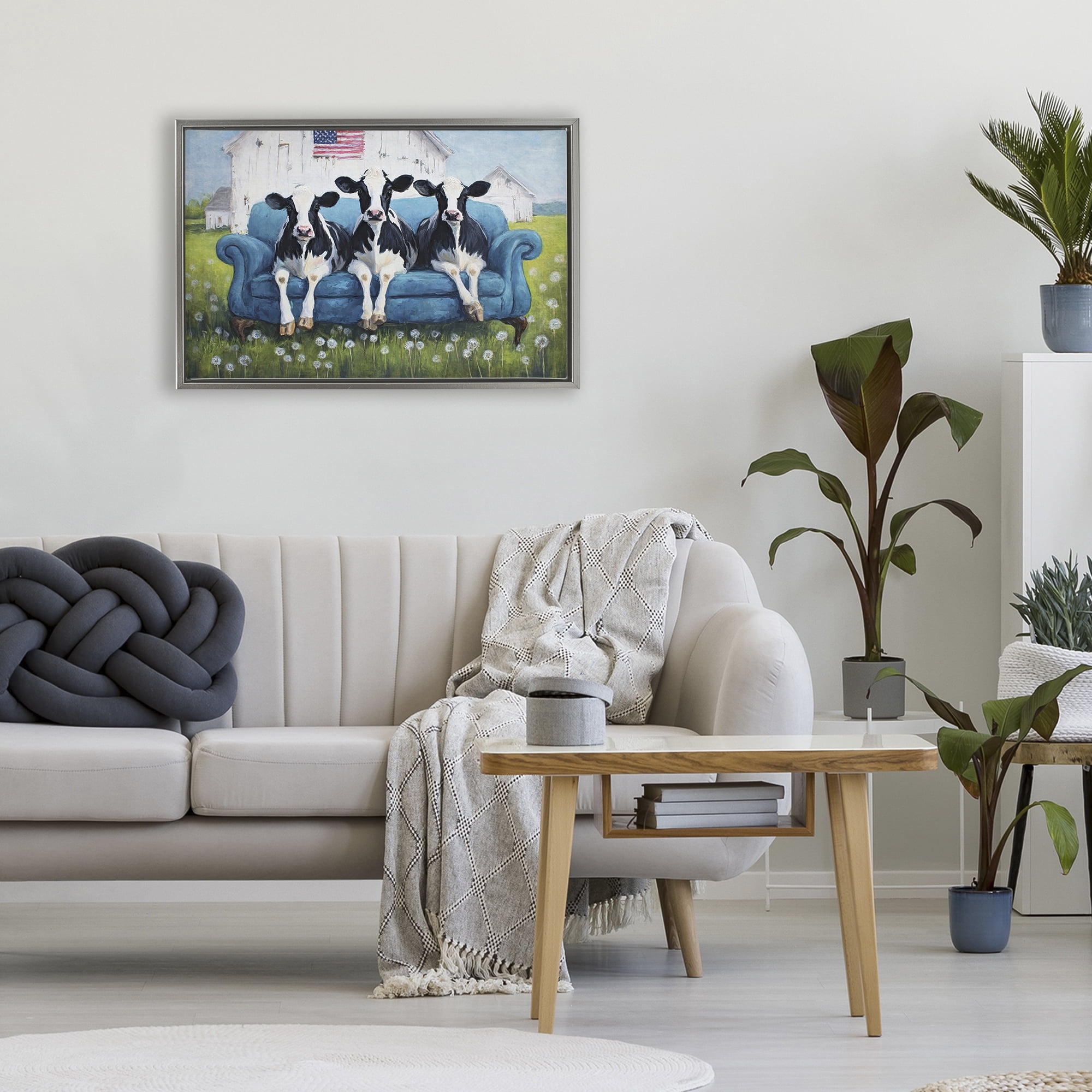 Stupell Industries Barnyard Sofa Sisters Gray Framed Floater Canvas Wall Art, design by Tina LeCour