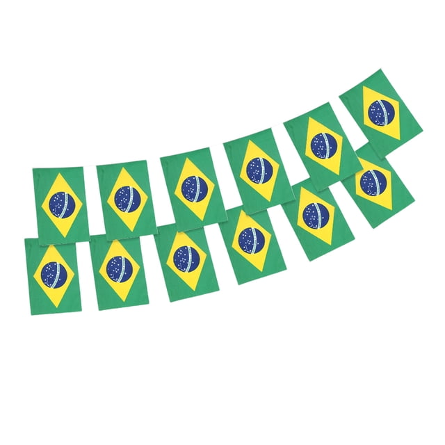 Flag Football Flags Set with 20 Brazil-Themed Nylon Bunting Flags, 14 cm x 21 cm Each, 500 cm Total Length, Multicolor, for Viewing Parties and Bar Decor