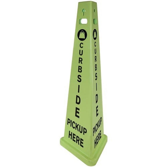 TriVu 3-sided Curbside Pickup Safety Sign 3 / Carton - Curbside Pickup Here Print/Message - 14.8" Width x 40" Height - Cone Shape - Three-sided, UV Protected - Plastic - Fluorescent Yellow