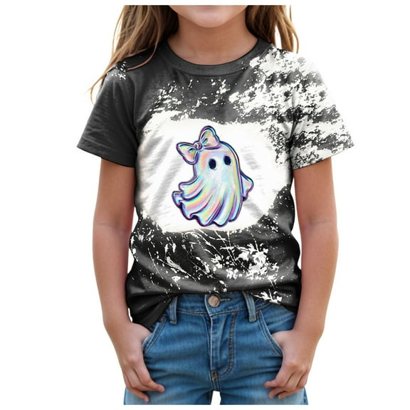 HCNTES Halloween Shirt Baby Boy Girls Ghost Pumpkin Tshirts Kids Fall Spooky Season Short Sleeve Tee Tops(R419-Black,13-14 Years)