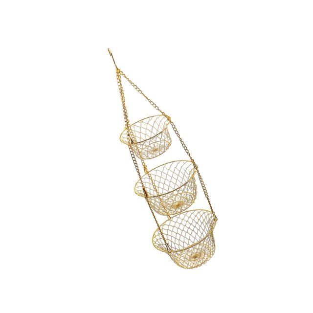 Transemion 3-Tier Fruit Vegetable Basket Fruit Hanger Organizer Storage Kitchen Stand Golden 1Set