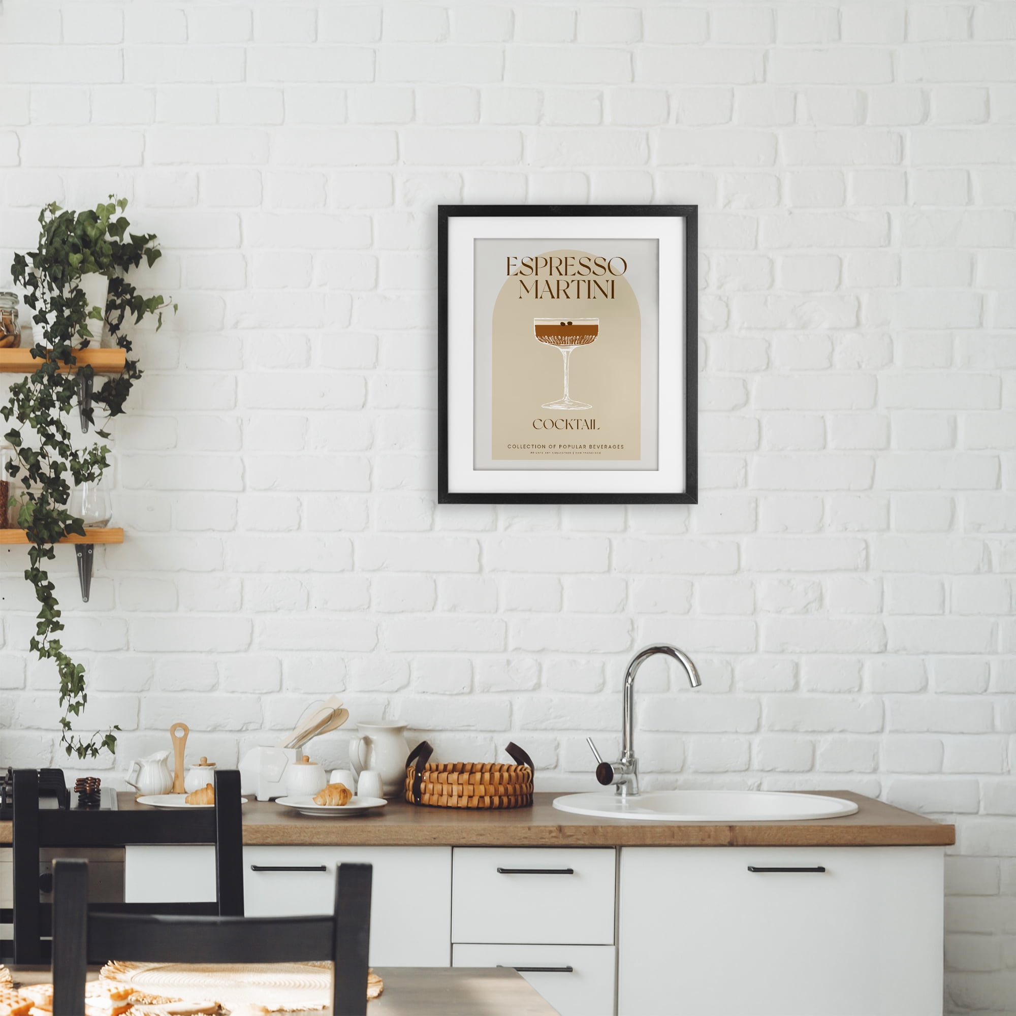 Stylish Retro Espresso Martini Black Framed Print Under Glass, design by Lil' Rue