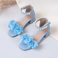 thumbnail image 2 of hoksml Little Girl Floral Pearl Sandals Low Heel Dress Shoes for Wedding Party and Special Occasions, 2 of 9