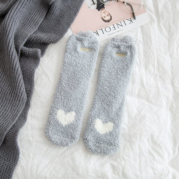 Virmaxy Women's Girls Christmas Socks Love Cat Paw Printed Floor Socks Thickened Coral Velvet Slipper Socks Cute Colorful Striped Non-Slip Warm Socks 5 Colors